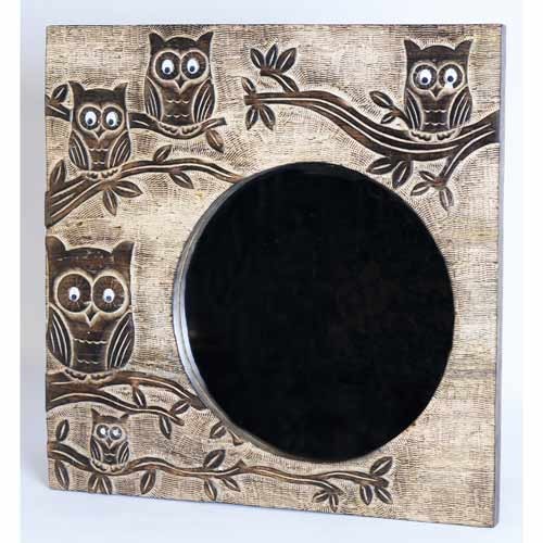 Mango Wood Ollie Owl Design Mirror - Click Image to Close
